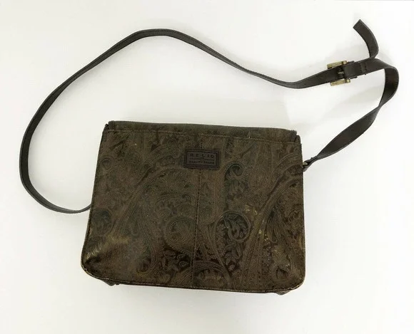Vintage Relic Brown Paisley Tooled Faux Leather Flap Front Crossbody Satchel Bag - Picture 4 of 12
